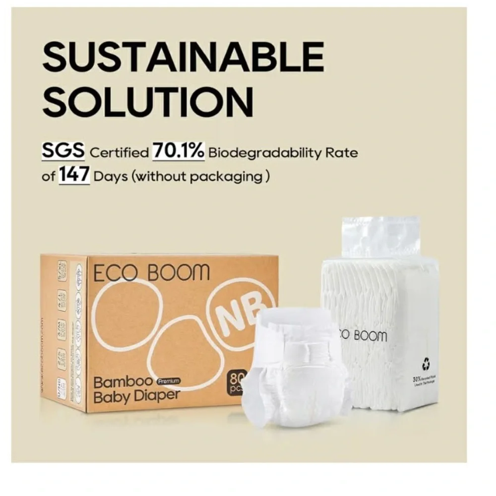 ECO BOOM Bamboo Baby Diapers - 102 pcs size 2/S 6-16 lb or 3-8kg
